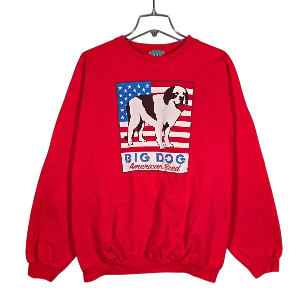 Vintage Big Dog Crewneck Men's XXL American Bred USA Flag Graphic Sweatshirt Y2K